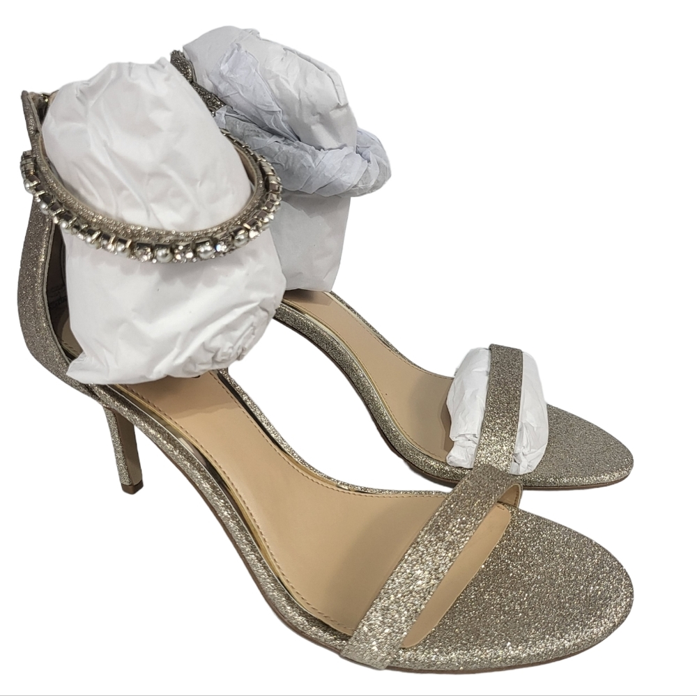 Jewel Badgley Mischka Landen Dres Sandals Gold Tone Glitter 9.5 - Picture 4 of 7